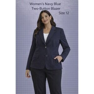 Liz & Co Navy Blue Two-Button Stretch Blazer Jacket Womens Size 12 IVMU9586 NWT